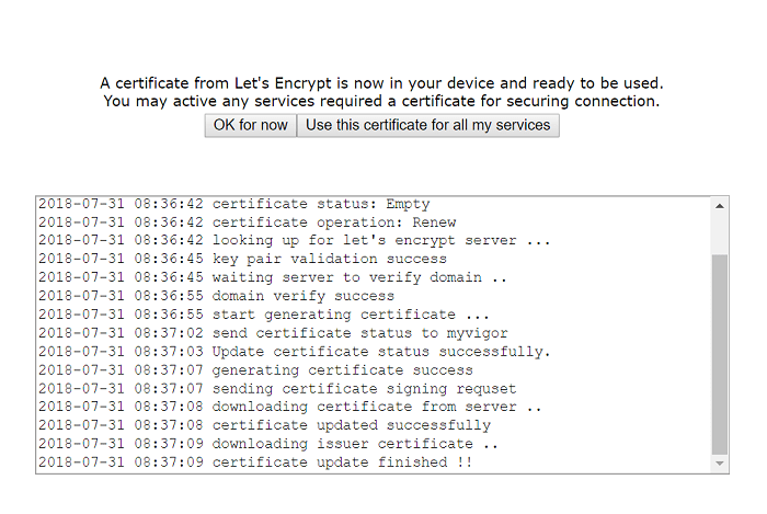 a screenshot of DrayOS certificate logs